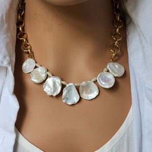 Real Raw Coin Pearl Rare Cult Gaia Genuine Pearls 14K Gold plated Chain